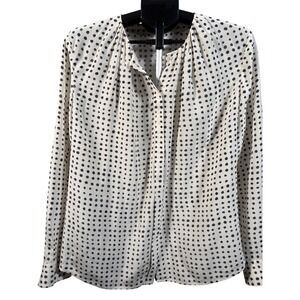 New BOSS Hugo Boss 100% Silk Polka Dot Blouse Ivory Black Long Sleeve Draped S14